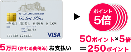 5万円(含む消費税等)お支払い ポイント5倍 50ポイント×5倍=250ポイント