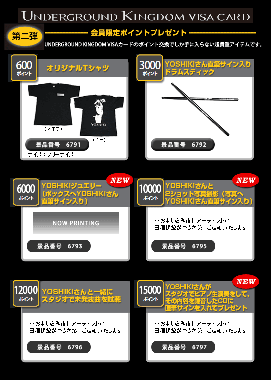 UNDERGROUND KINGDOM VISAカード 会員限定ポイントプレゼント