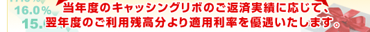 当年度のキャッシングリボのご利用状況に応じて、翌年度のご利用残高分より適用利率を優遇いたします。