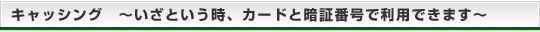 キャッシング ~いざという時、カードと暗証番号で利用できます~