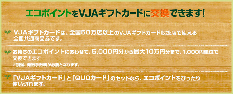 エコポイントをVJAギフトカードに交換できます!
