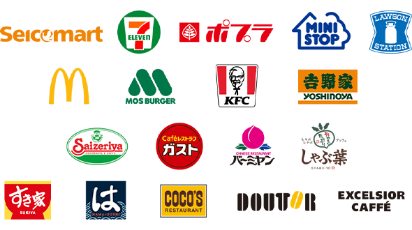 対象店のコンビニ・飲食店