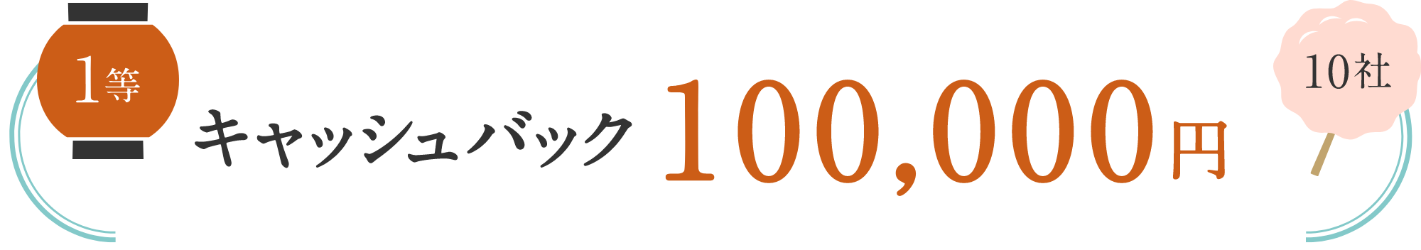 １等　キャッシュバック100,000円　10社