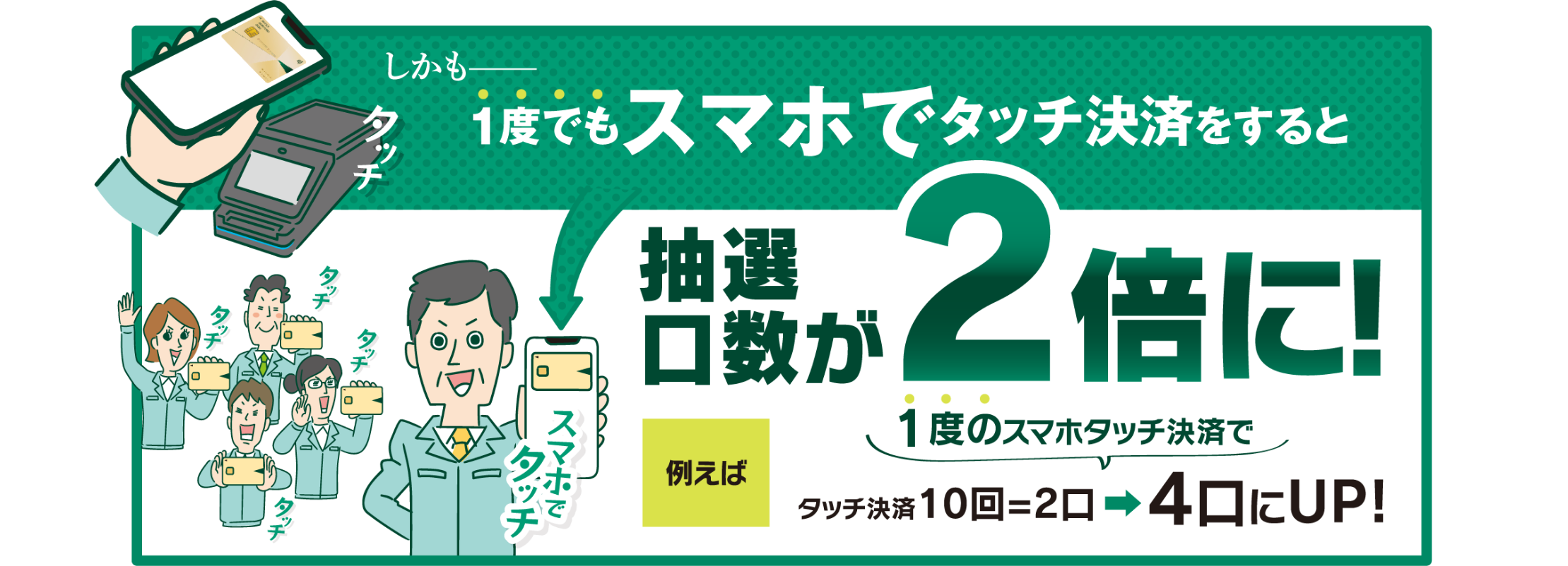 しかも一度でもスマホでタッチ決済をすると抽選口数が2倍に！
