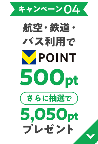 航空・鉄道・バス利用でVpoint500ptさらに抽選で5,050ptプレゼント