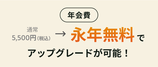 年会費通常5,500円（税込み）が永年無料でアップグレードが可能！