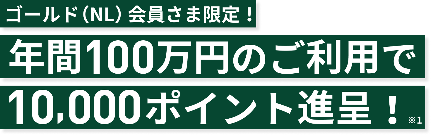 ゴールド（NL）会員さま限定！ 年間100万円のご利用で10,000ポイント進呈！