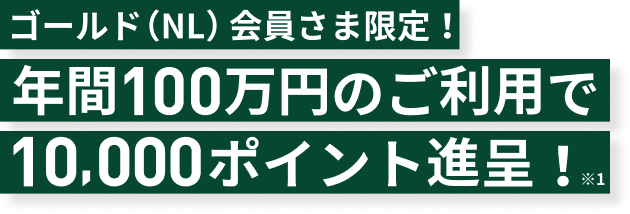 ゴールド（NL）会員さま限定！ 年間100万円のご利用で10,000ポイント進呈！