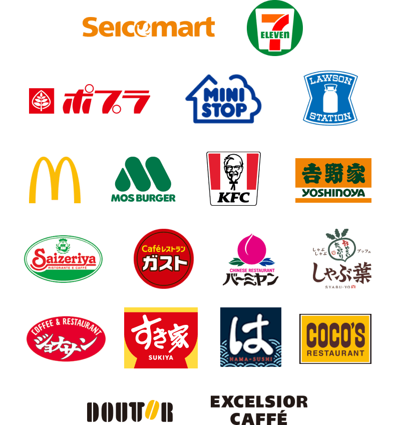 対象のコンビニ・飲食店