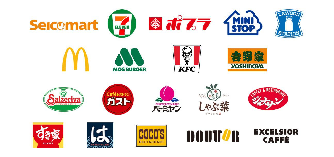 対象のコンビニ・飲食店