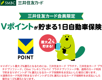 三井住友カード会員限定 Vポイントが貯まる1日自動車保険