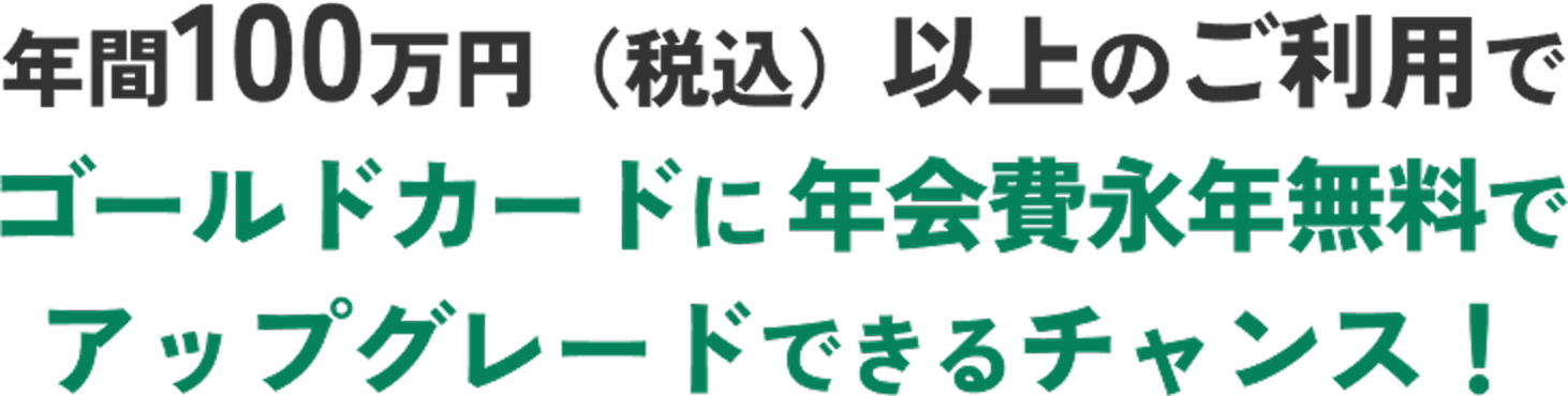 年間100万円（税込）以上のご利用でゴールドカードに年会費永年無料でアップグレードできるチャンス！