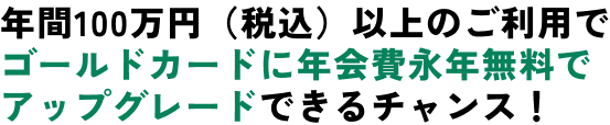 年間100万円（税込）以上のご利用でゴールドカードに年会費永年無料でアップグレードできるチャンス！