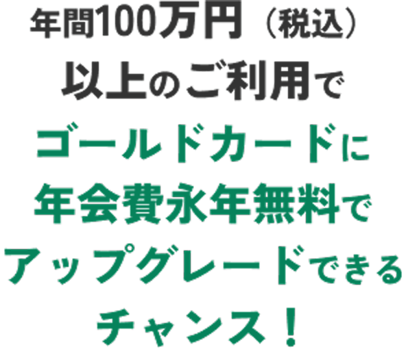 年間100万円（税込）以上のご利用でゴールドカードに年会費永年無料でアップグレードできるチャンス！