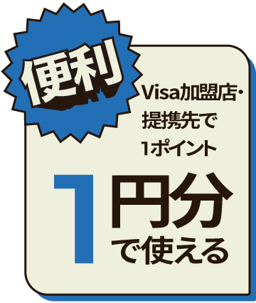 Visa加盟店・提携先で1ポイント1円分で使える