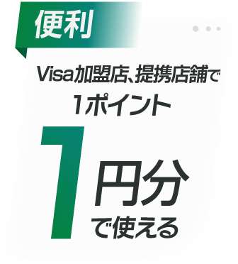 Visa加盟店・提携先で1ポイント1円分で使える
