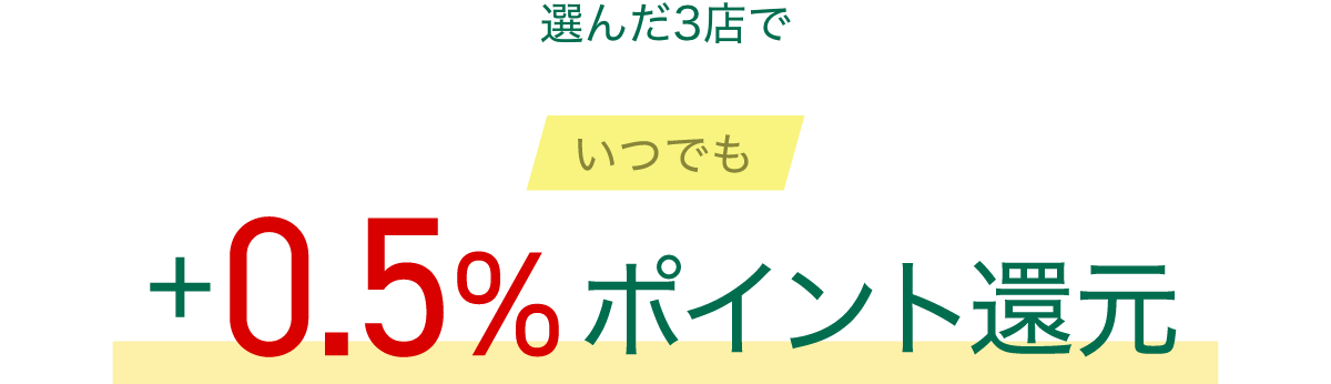 選んだ3店でいつでも+0.5%ポイント還元