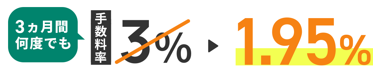3ヵ月間何度でも手数料3％から1.95％