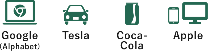 Google(Alphabet) Tesla Coca-Cola Apple