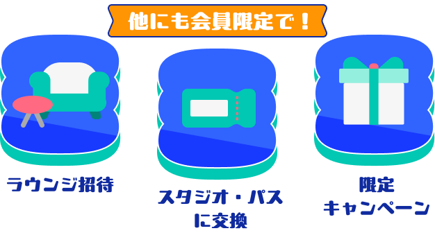 他にも会員限定で！ラウンジ招待／スタジオ・パスに交換／限定キャンペーン