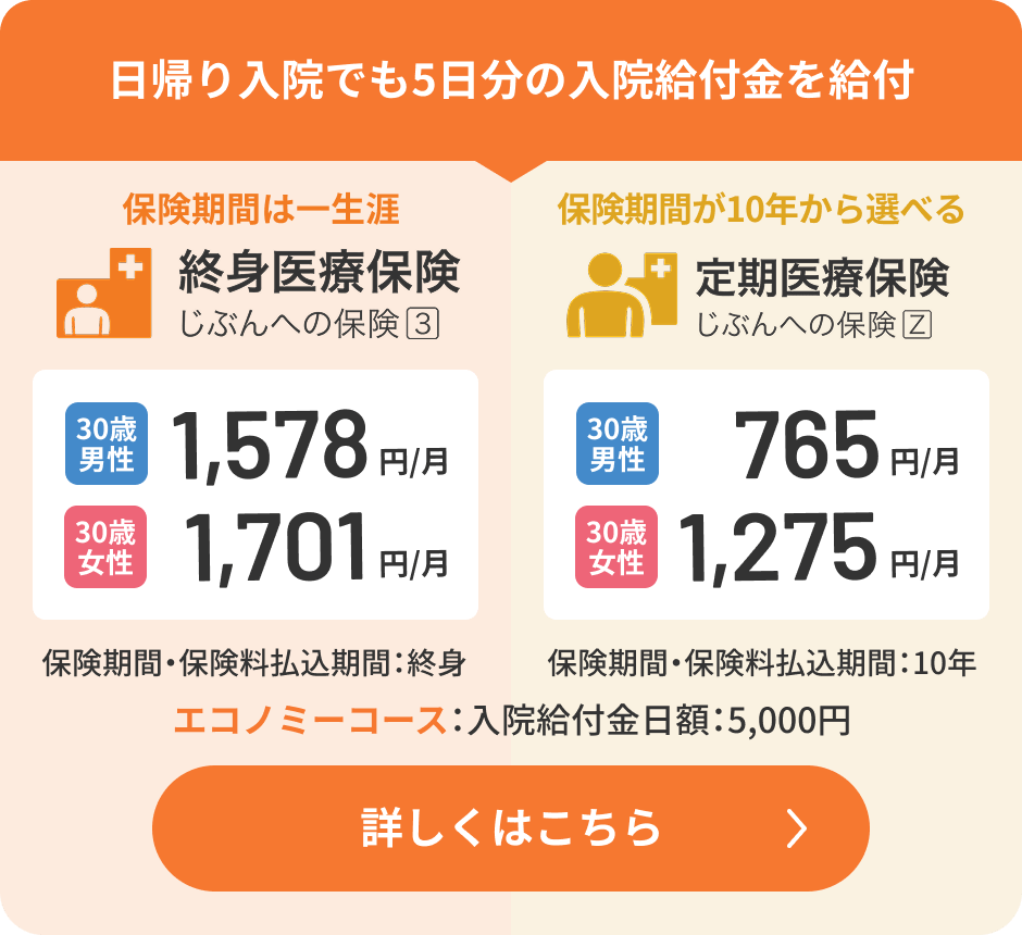終身医療保険（じぶんへの保険3）・定期医療保険（じぶんへの保険Z）