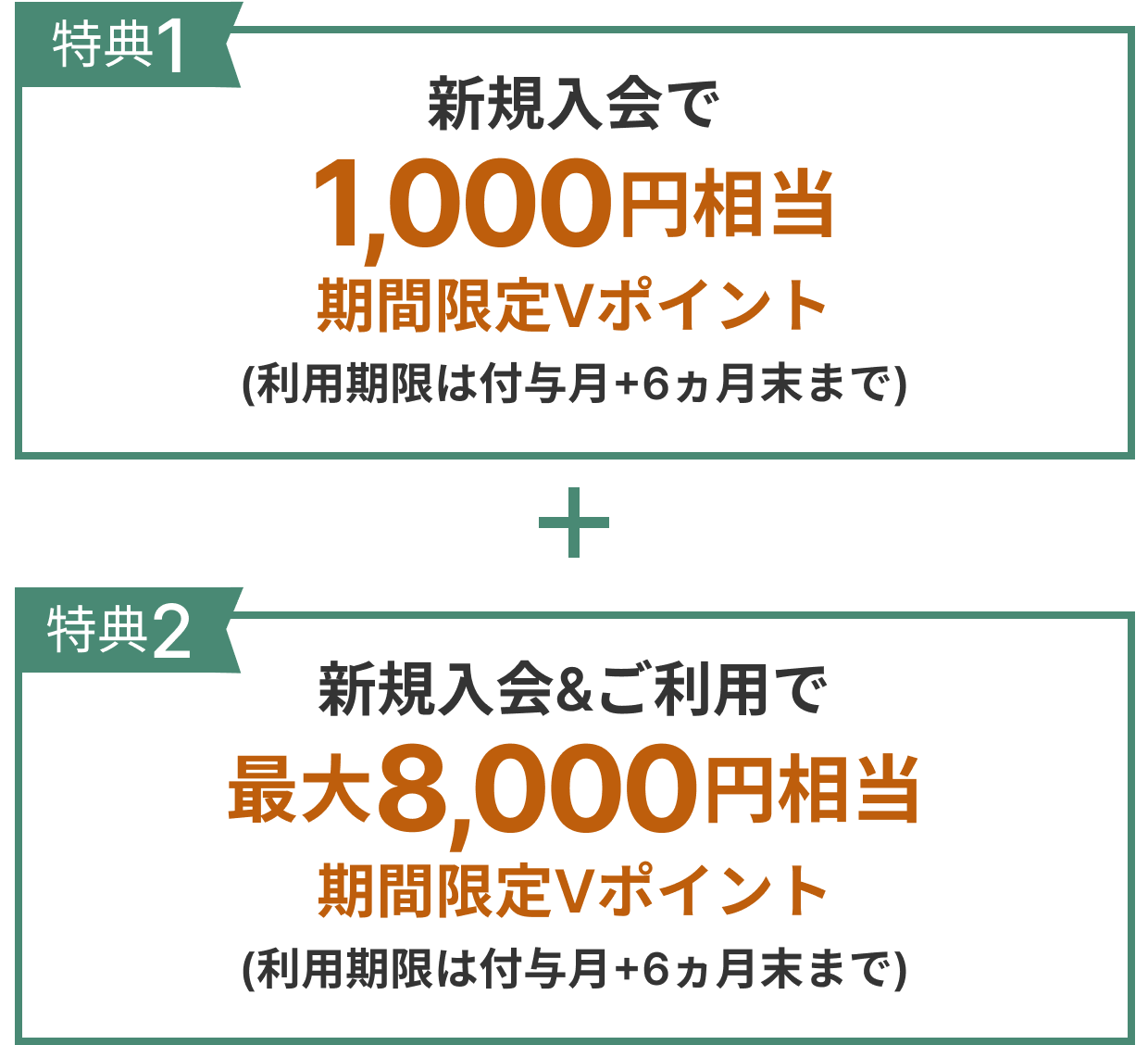 特典1新規入会＆ご利用で最大5,000円相当期間限定Vポイント＋特典2新規入会＆タッチ決済ご利用で最大3,000円分Vポイントギフトコード