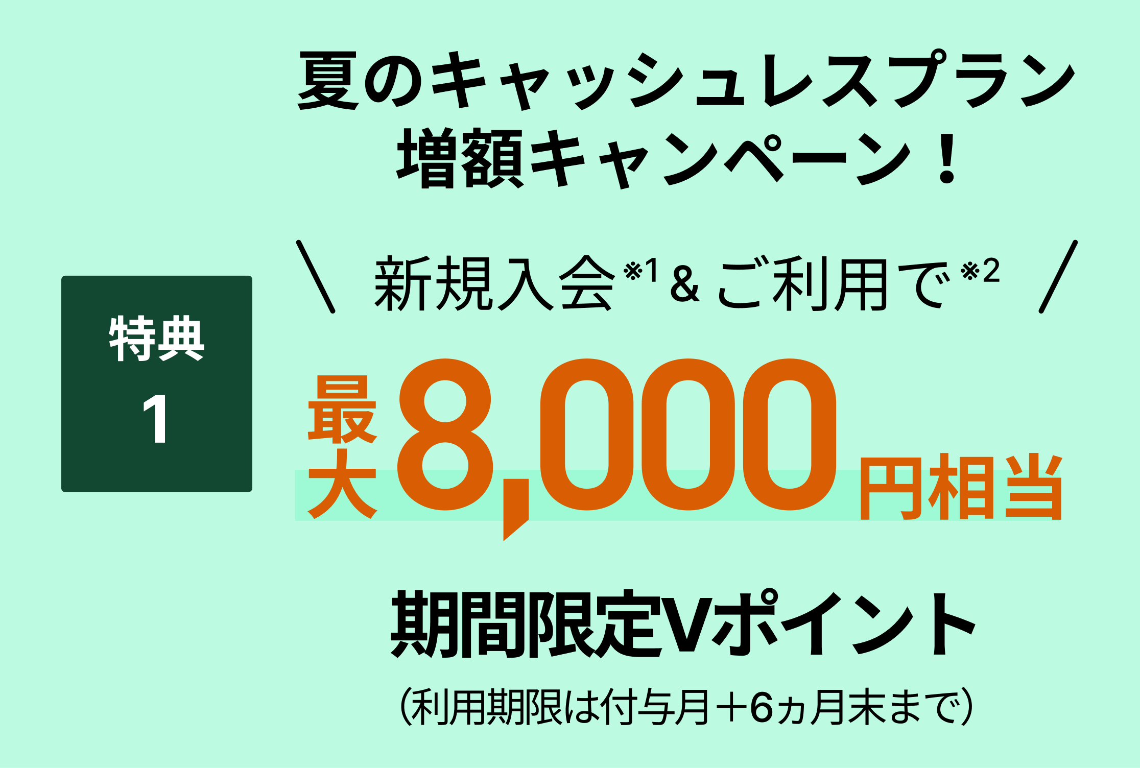 特典1キャッシュレスプラン増額キャンペーン最大8,000円相当プレゼント！