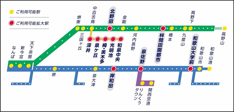 南海電鉄5駅での利用可能拡大駅 イメージ