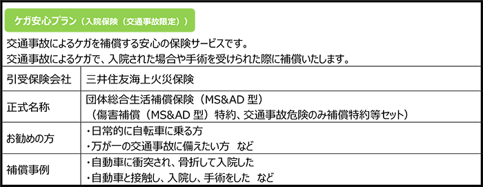 ケガ安心プラン（入院保険（交通事故限定））