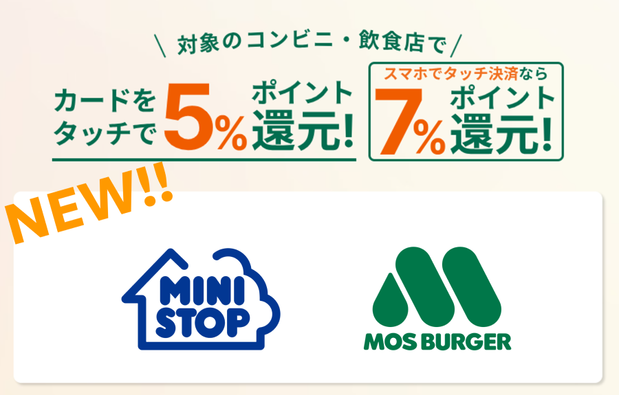 対象のコンビニ・飲食店で最大7％還元！　「ミニストップ」と「モスバーガー」が追加　イメージ