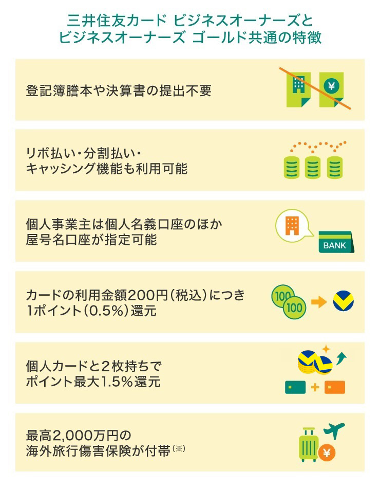 三井住友カード ビジネスオーナーズとビジネスオーナーズ ゴールド共通の特徴