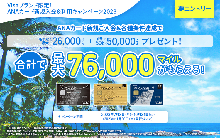 Visaブランド限定！ANAカード新規入会＆利用キャンペーン2023