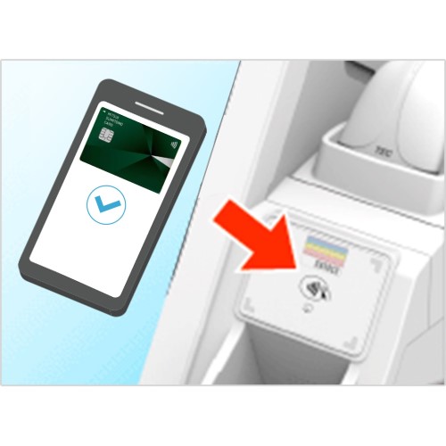 レジの読取部に音が鳴るまでスマートフォンをかざしてください。