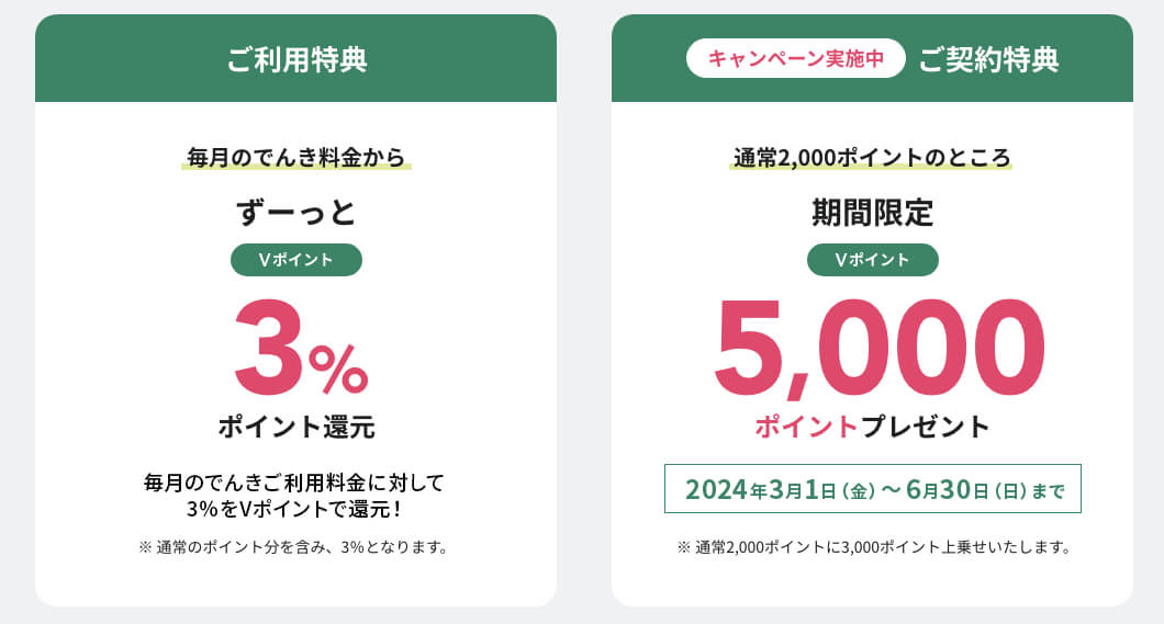 Vポイントでんきの特典 イメージ