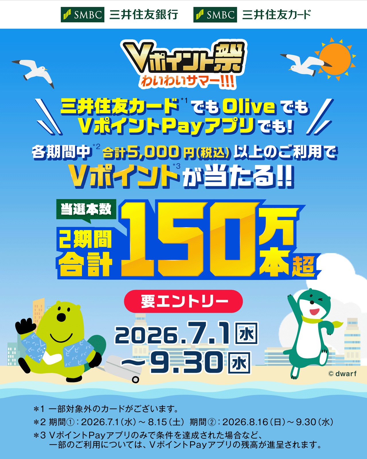 合計150万本超！Vポイントが当たる！　Vポイント祭  わいわいサマー！！！