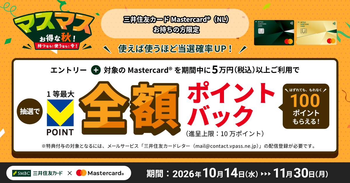 対象のMastercard®会員限定！はずれなし！1等最大全額ポイントバックキャンペーン