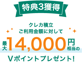 特典3獲得　クレカ積立ご利用金額に対して最大14,000円相当のVポイントプレゼント！