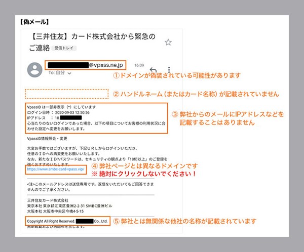 事例1：不正利用の検知を装い、Vpass ID・パスワードやカード番号の入力を促す