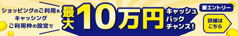 ショッピングのご利用＆キャッシングご利用枠の設定で最大10万円キャッシュバックチャンス！