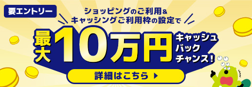 ショッピングのご利用＆キャッシングご利用枠の設定で最大10万円キャッシュバックチャンス！
