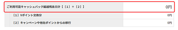 キャッシュバックに変更済のVポイントを確認する方法