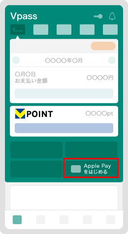 1．Vpassアプリにログインして「Apple Payをはじめる」をタップ