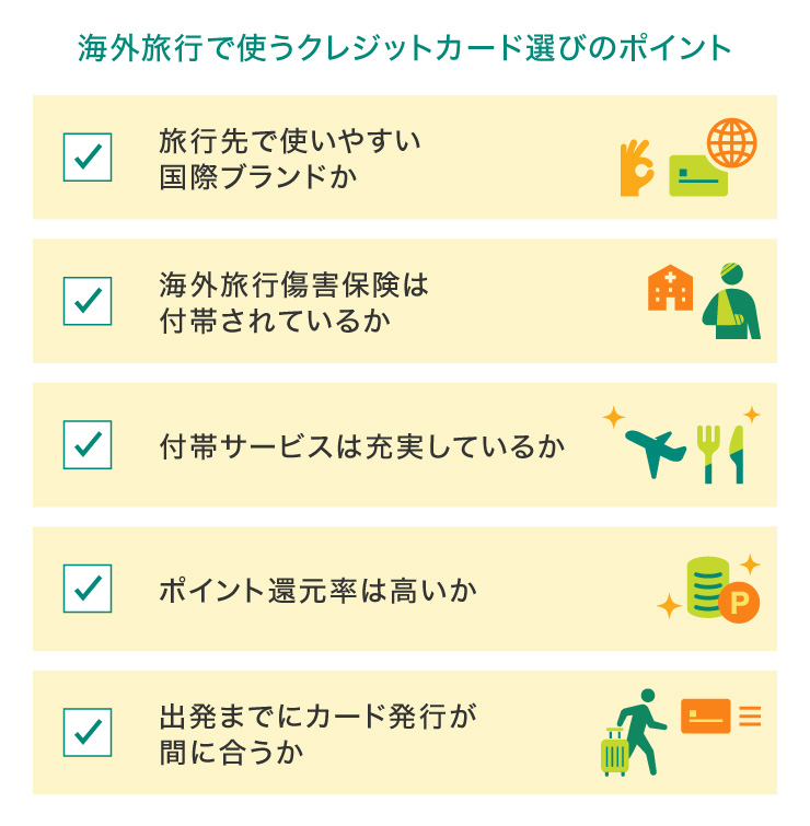 海外旅行で使うクレジットカードの選びのポイント