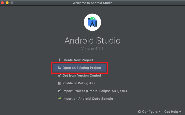 AndroidStudioを起動（Mac）