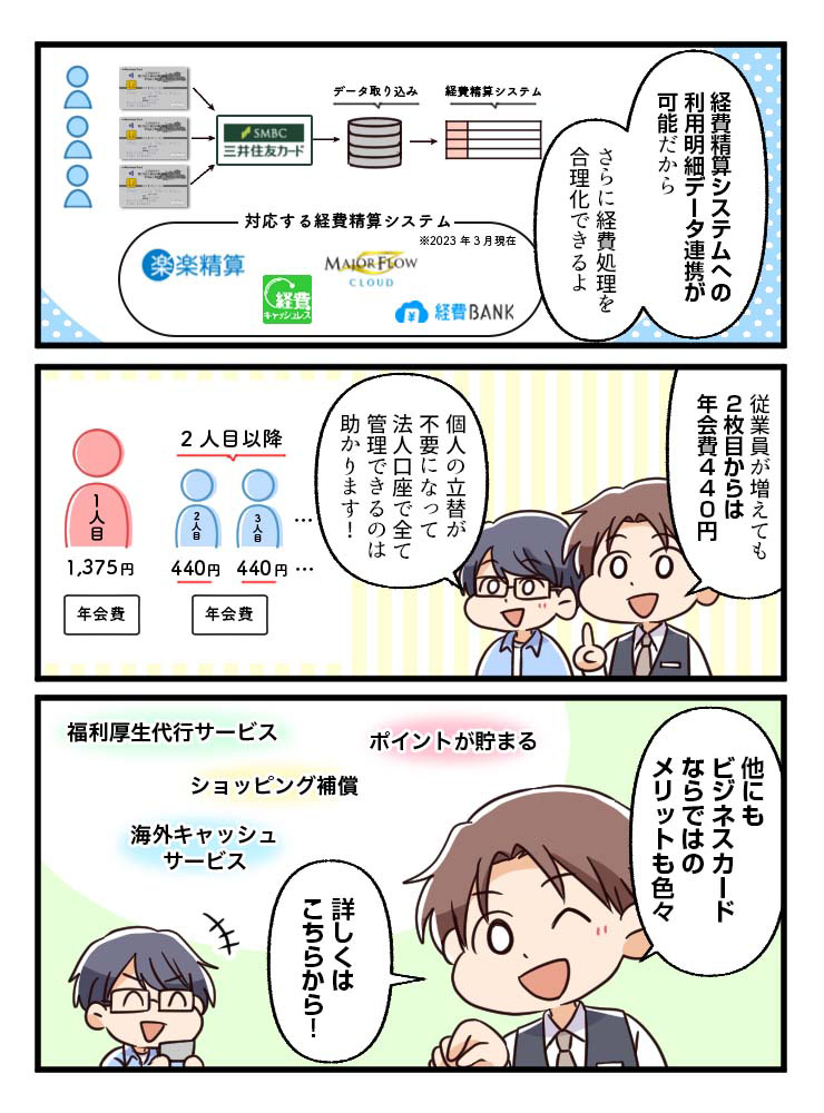法人向けカードのメリットを説明する男性