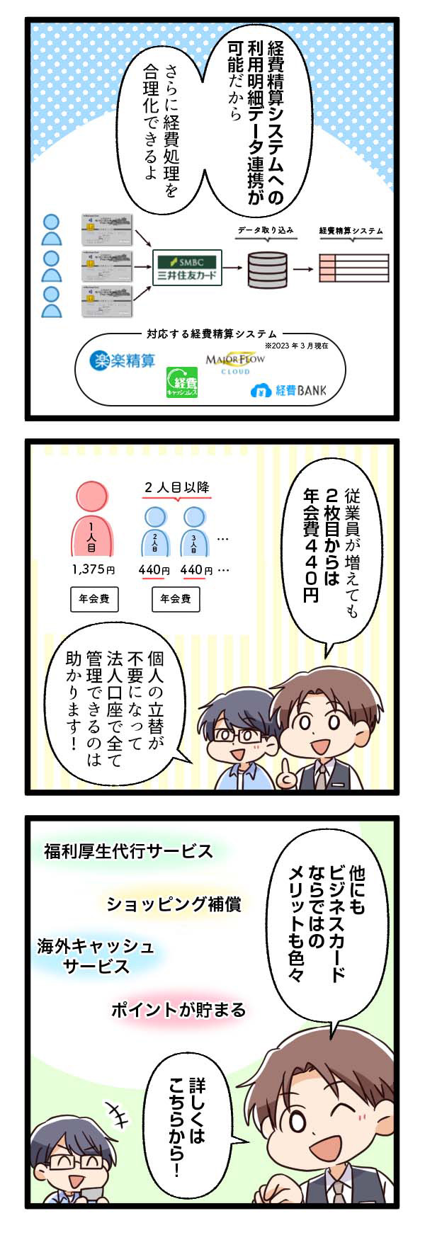 法人向けカードのメリットを説明する男性