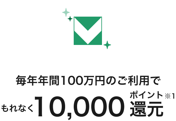 毎年年間100万円のご利用でもれなく10,000ポイント還元※1