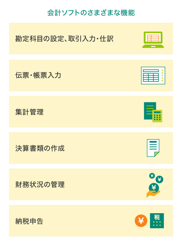 会計ソフトのさまざまな機能