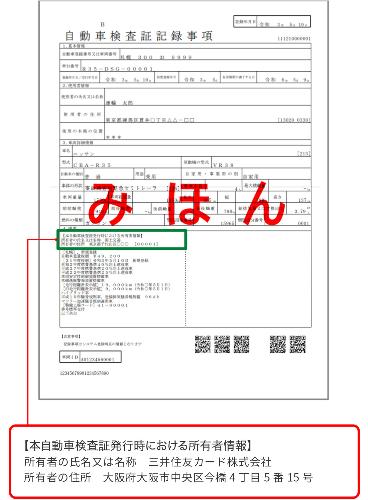 登録識別情報制度を利用している車検証の自動車検査証記録事項