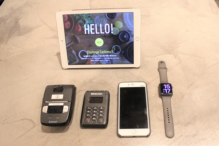 タブレット、電子レシート、カードリーダー、iPhone、Apple Watch
